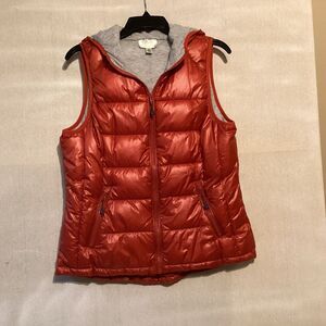 Tangerine Shiny Rust Orange Quilted Hooded Puffer Vest